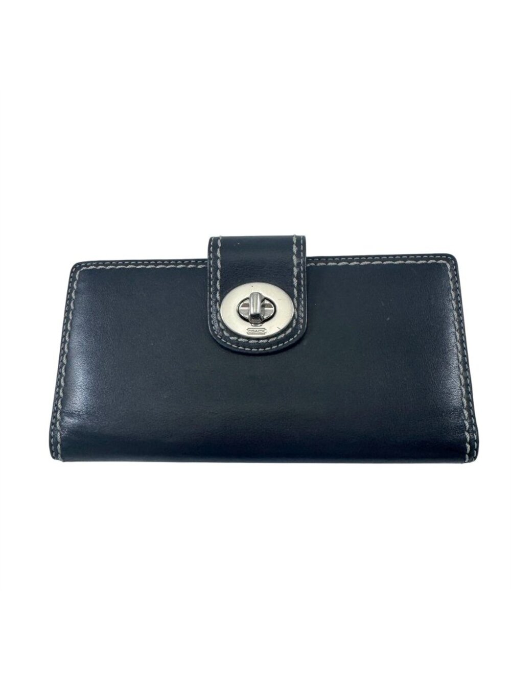 Coach Hampton Wallet Black Leather Silvertone Turnlock Hardware Vintage Y2K